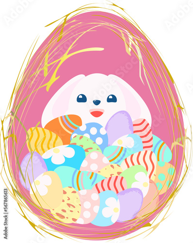 Happy Easter card Funny rabbit in egg illustrations Design element