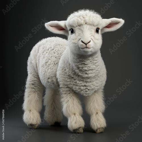 white little cute lamb on black background