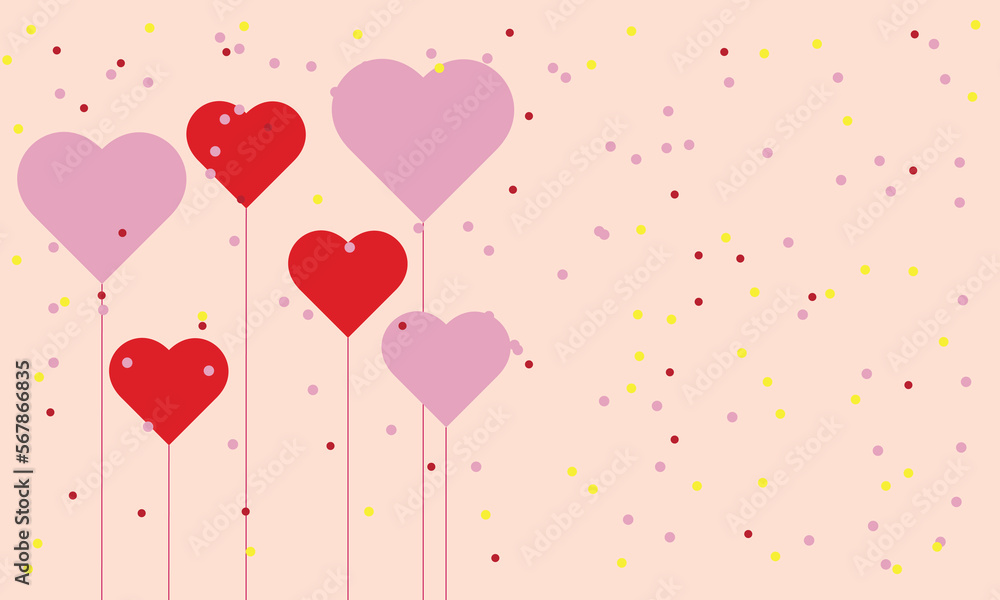 Horizontal banner with pink sky and paper cut clouds. Place for text. Happy Valentine's day sale header or voucher template with hearts. Rose cloudscape border frame pastel colors. Horizontal banner with pink sky and paper cut clouds. Place for text. Happy Valentine's day sale header or voucher template with hearts. Rose cloudscape border frame pastel colors.