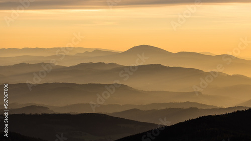 Fototapeta Naklejka Na Ścianę i Meble -  Mountain layers during sunrise in the morning in Austria