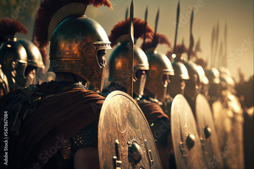 Canvastavla anchient roman background design, soldiers moments before entering the battlegro