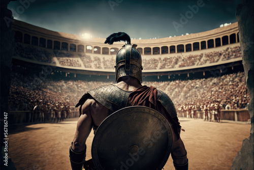 Fototapete anchient roman gladiator entering the colosseum, created with generative ai tech