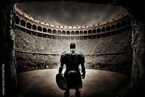 Fototapete anchient roman gladiator entering the colosseum, created with generative ai tech