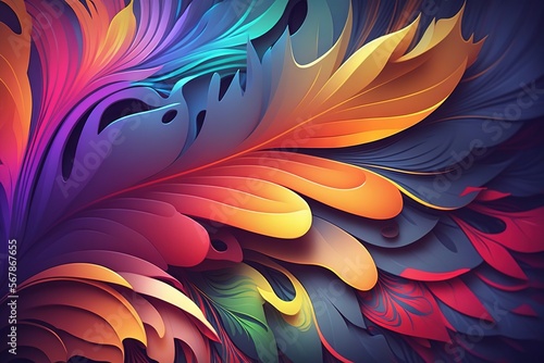 Abstract colorful leaves, soft colors, seamless background, desktop wallpaper, generative ai