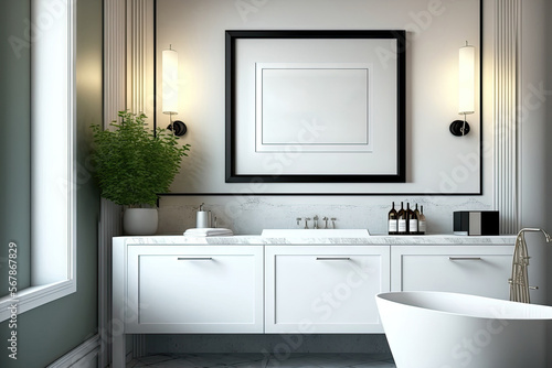 Mockup picture frame in the bathroom  a cozy interior with elegant and lovely furniture . Generative AI