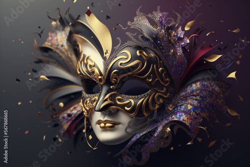 carnival mask on a black background Generative AI © Yan