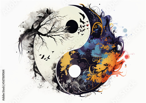 yin yang artistic drawing vector