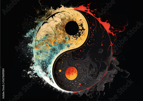 yin yang artistic drawing vector