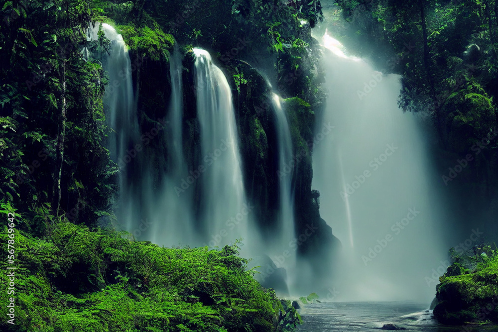 several waterfalls in the tropical jungle which lead to a creek made with Generative AI several waterfalls in the tropical jungle which lead to a creek made with Generative AI