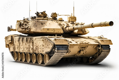 M1 Abrams tank isolated on white background, american War Concept - Generative AI photo