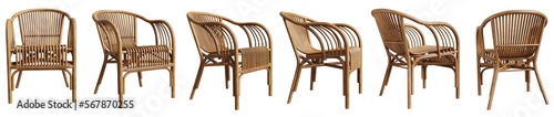 Rattan chair in different views isolated on transparent background. 3D render. 3D illustration.