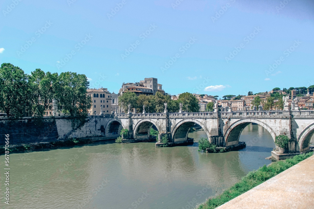 Naklejka premium Cityscape of Rome Ponte Umberto I, Italy