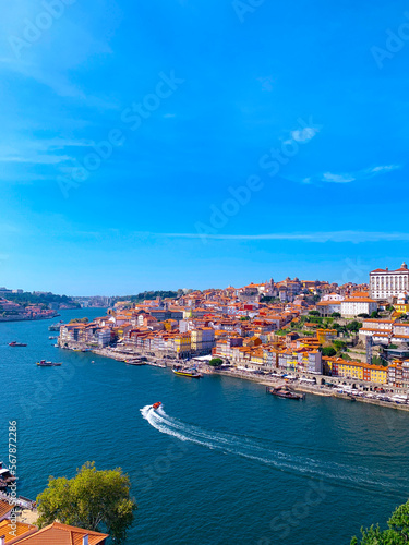 Old town skyline in Porto, Portugal. Amazing cityscape with great town views and a beautiful sea.
