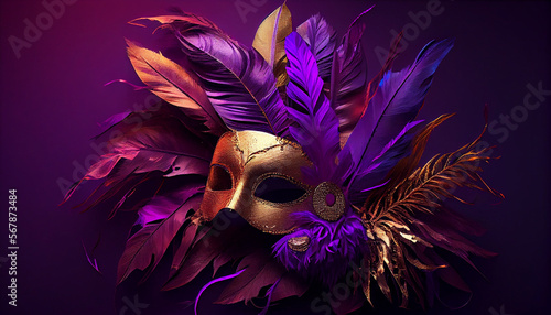 Mardi gras carnival mask with feathers. Generative AI illustration © photoguns