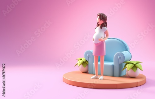 Pregnant Woman on a Sofa. 3D Illustration