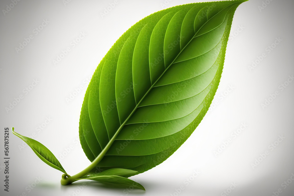 Fototapeta premium isolated green tea leaf on a white background. Generative AI