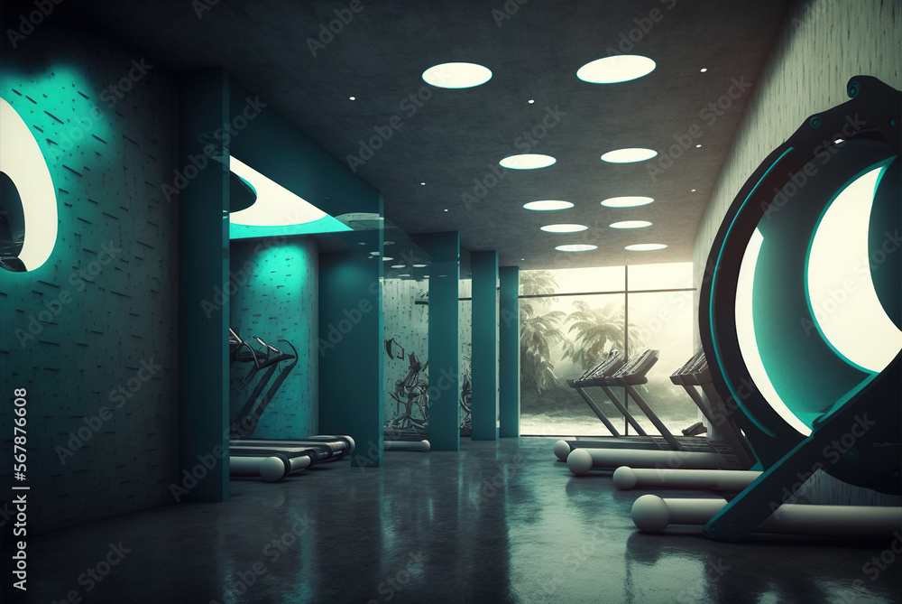 Conceptual design of a futuristic gym. Ai generated. Stock Illustration