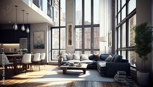 Apartment with floor to ceiling windows