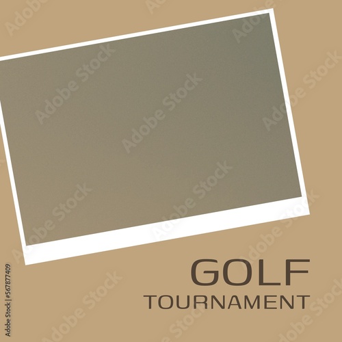Square image of golf tournament over grey and beige background with copy space