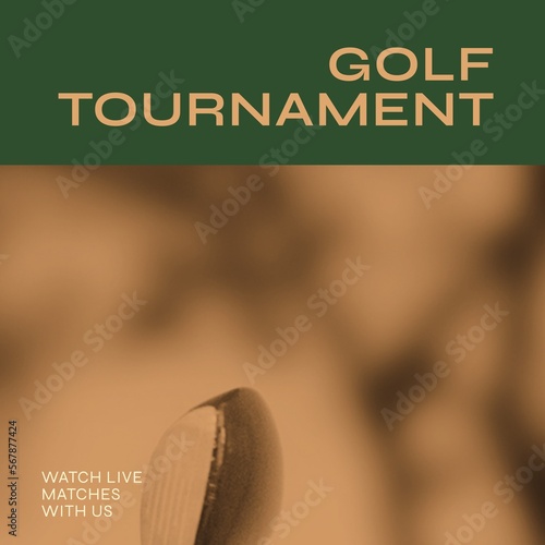 Square image of golf tournament with blurred background and green frame