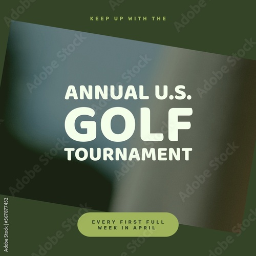 Square image of annual us golf tournament over blurred green background