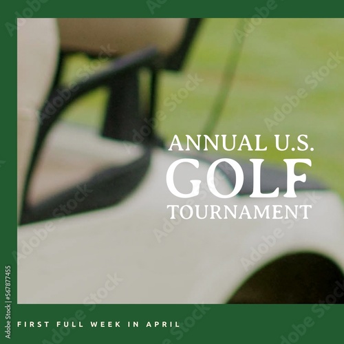 Square image of annual us golf tournament over blurred green background