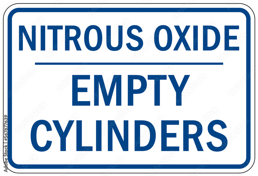 Nitrous oxide warning chemical sign and labels empty cylinders