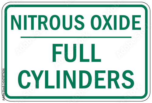 Nitrous oxide warning chemical sign and labels full cylinder
