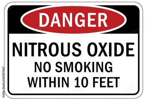 Nitrous oxide warning chemical sign and labels no smoking within 10 feet
