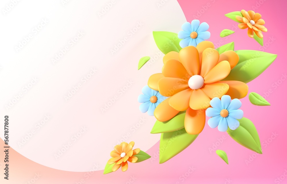 Isolated Spring Flowers. 3D Illustration