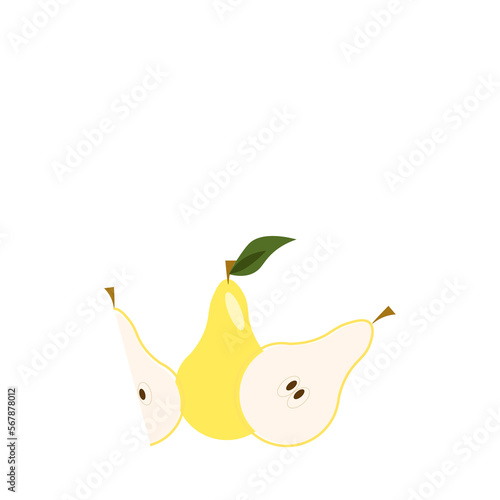 Pear fruit isolated on a white background. Vector illustration with copy space. 