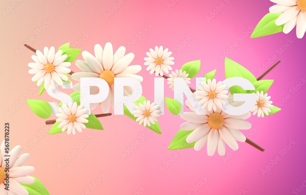 Isolated Spring Flowers. 3D Illustration