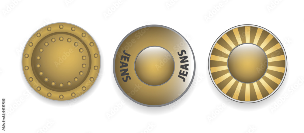 metal jeans rivet, sewing button accessories isolated 3D illustration metal jeans rivet, sewing button accessories isolated 3D illustration