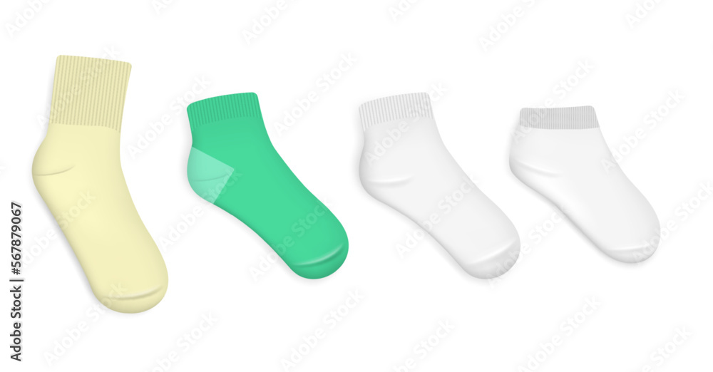 various white socks foot wear mockup isolated 3D illustration various white socks foot wear mockup isolated 3D illustration