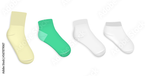 various white socks foot wear mockup isolated 3D illustration