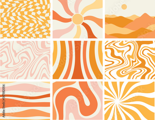 Retro Abstract Background Vector Set Groovy Vintage Art