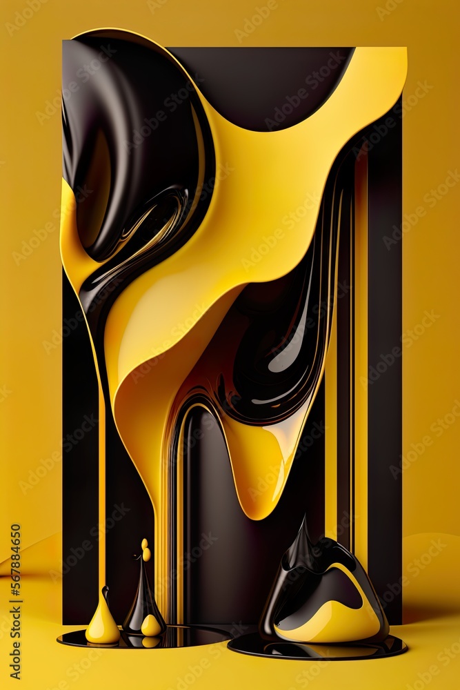 minimalistic, geometric calming background design with a fluid shape composition in black and yellow colors minimalistic, geometric calming background design with a fluid shape composition in black and yellow colors