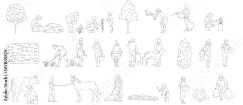 Elevated vector illustration of people with farming and field occupations perfect for architectural design presentations