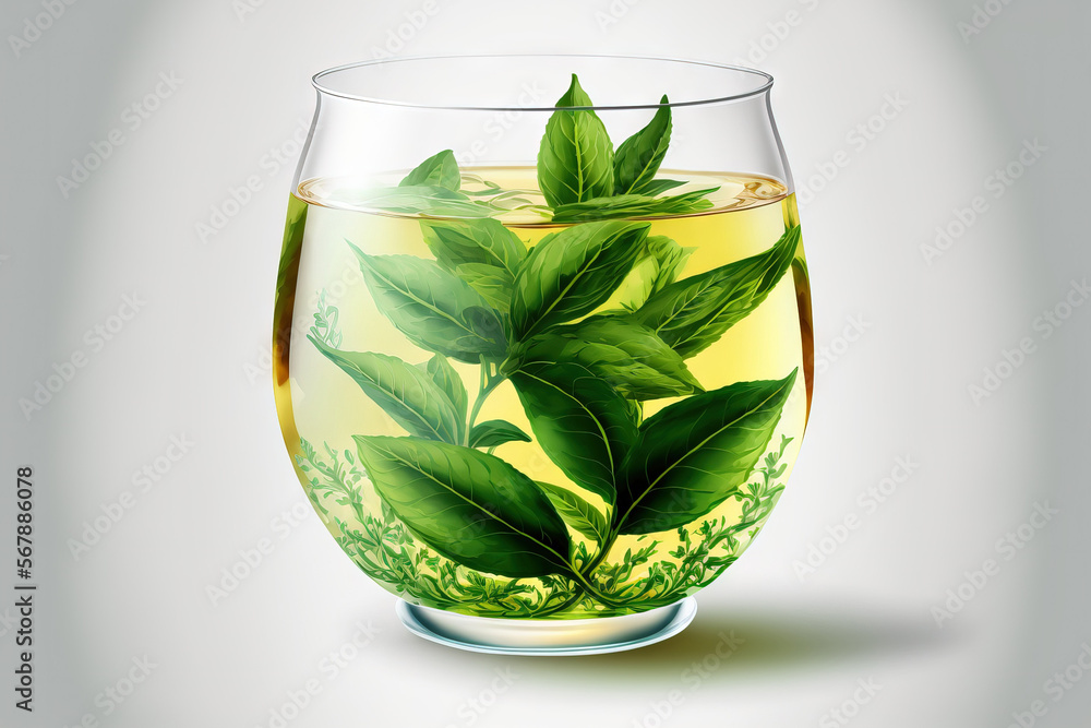 fresh green tea in a glass cup. Generative AI fresh green tea in a glass cup. Generative AI