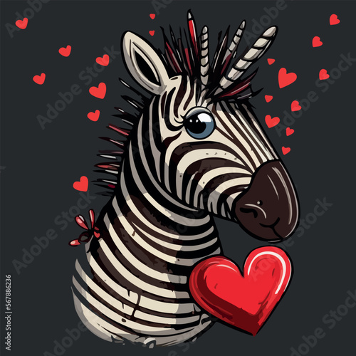 Zebra in love. T-shirts design for Valentine   s day  cartoon style