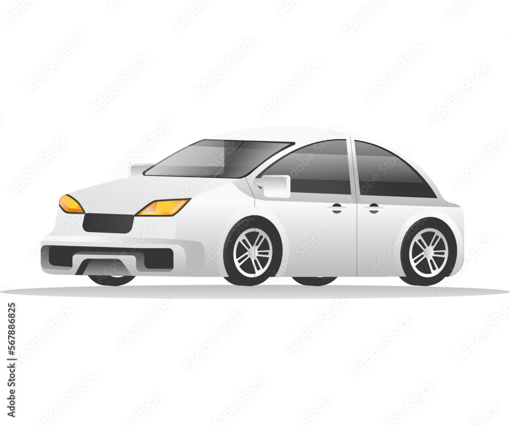 Isometric flat 3d concept illustration of silver white luxury car model character