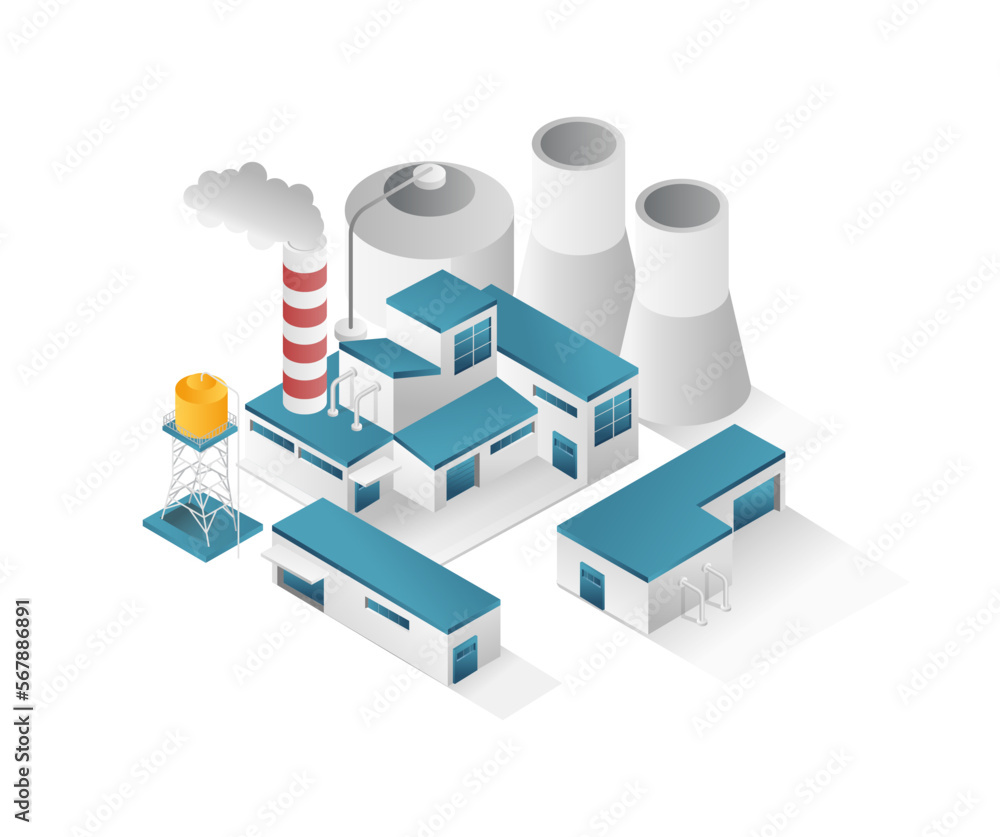 Oil and gas industry factory isometric 3d illustration flat concept