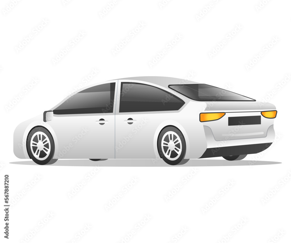 Isometric flat 3d concept illustration of luxury sedan car model character back view Isometric flat 3d concept illustration of luxury sedan car model character back view