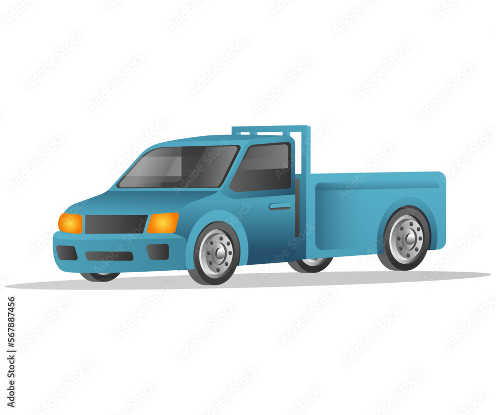 Flat isometric concept 3d illustration delivery truck pick up car