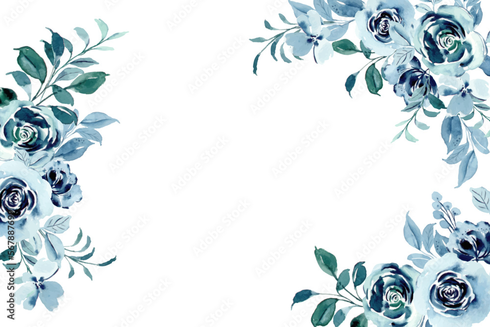 Watercolor blue green rose flower frame Watercolor blue green rose flower frame