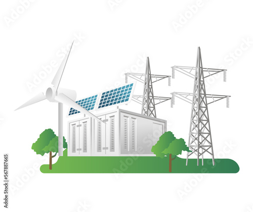 Flat isometric 3d illustration concept of solar energy storage