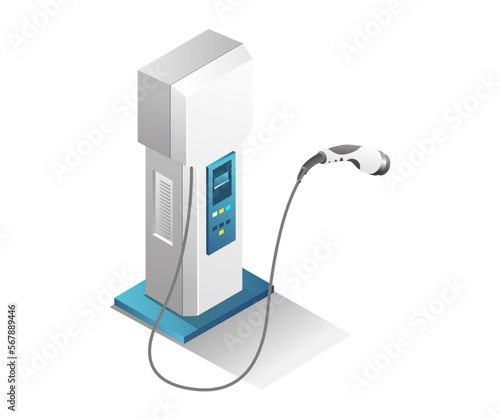 Flat isometric 3d illustration concept of electric car charging machine