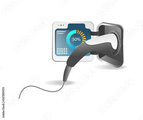 Flat isometric 3d illustration concept of electric car charging head