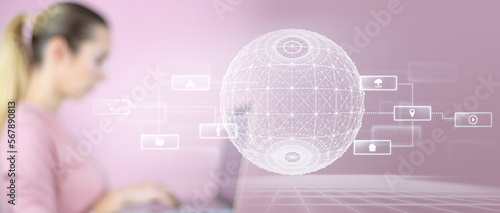 Search with Ai assistant, Search On Virtual Screen Data Search Technology Search Engine Optimization Close up Digital technology concept