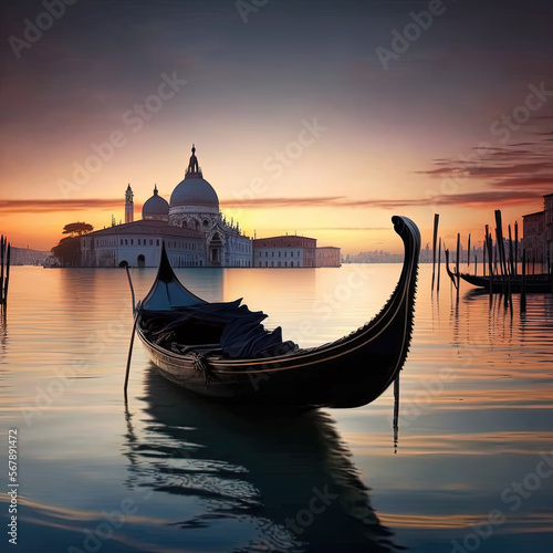A beautiful gondola at sunset on the grand canal - Created with generative AI technology  © Ben